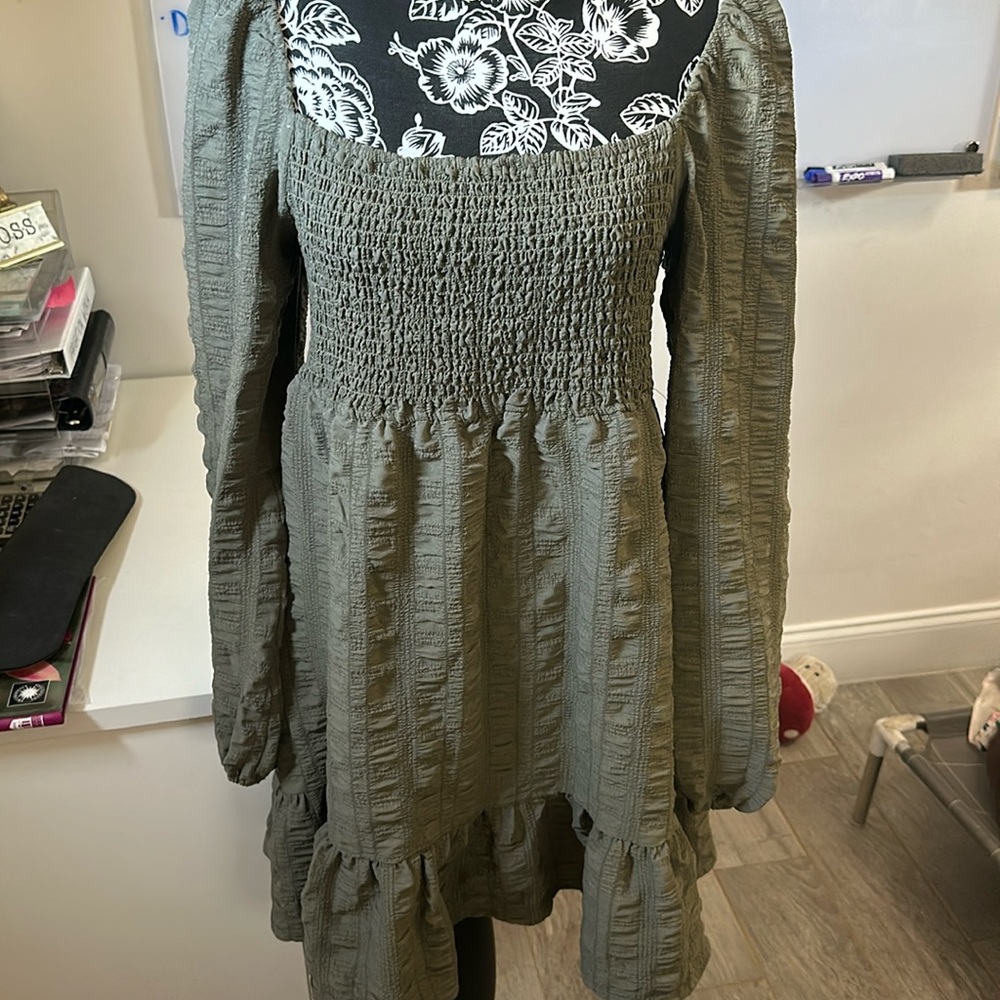 Olive smocked dress NEW